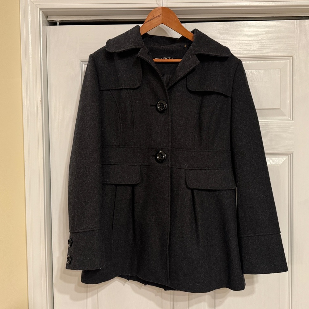 Women's charcoal hooded Wool Coat size M